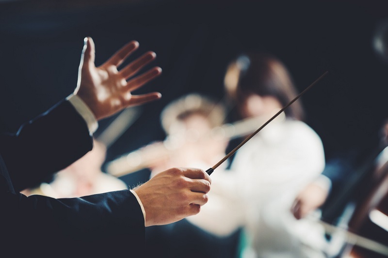 Orchestra conductor on stage